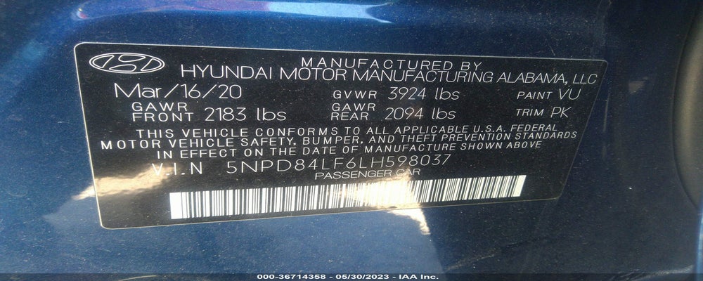 5NPD84LF6LH598037 2020 HYUNDAI ELANTRA photo no. 9