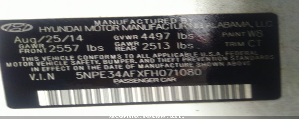 5NPE34AFXFH071080 2015 HYUNDAI SONATA photo no. 9