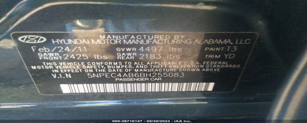5NPEC4AB6BH255083 2011 HYUNDAI SONATA photo no. 9