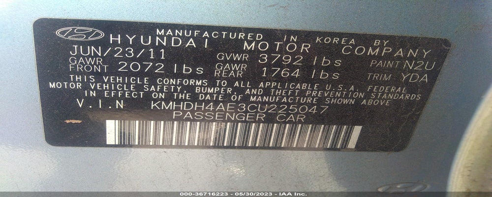 KMHDH4AE3CU225047 2012 HYUNDAI ELANTRA photo no. 9