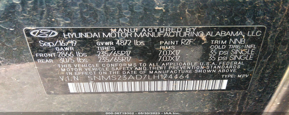 5NMS23AD7LH174464 2020 HYUNDAI SANTA FE photo no. 9