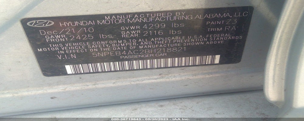 5NPEB4AC2BH218821 2011 HYUNDAI SONATA photo no. 9