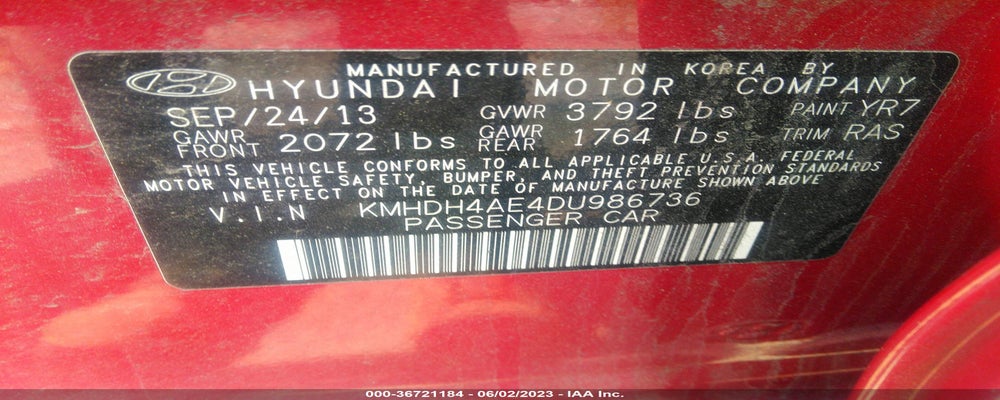 KMHDH4AE4DU986736 2013 HYUNDAI ELANTRA photo no. 9