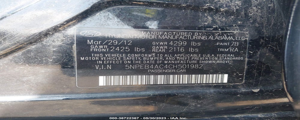 5NPEB4AC4CH501982 2012 HYUNDAI SONATA photo no. 9