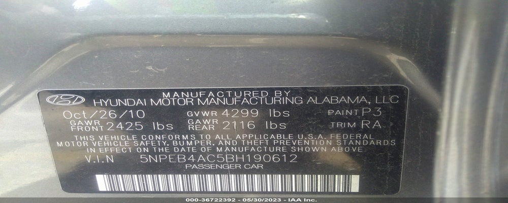 5NPEB4AC5BH190612 2011 HYUNDAI SONATA photo no. 9