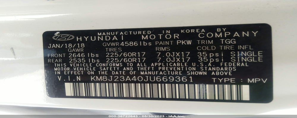 KM8J23A40JU669361 2018 HYUNDAI TUCSON photo no. 9