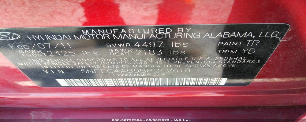5NPEC4AB9BH242618 2011 HYUNDAI SONATA photo no. 9