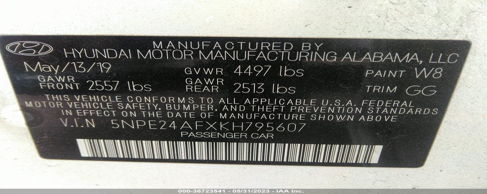 5NPE24AFXKH795607 2019 HYUNDAI SONATA photo no. 9