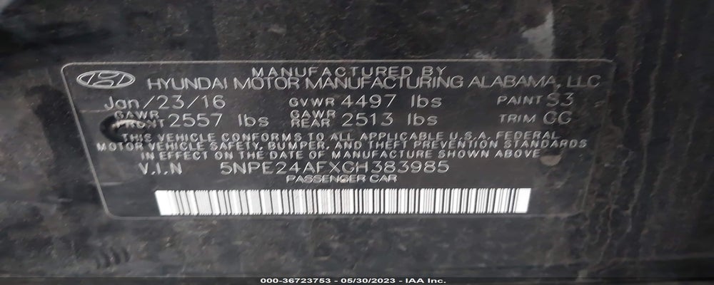 5NPE24AFXGH383985 2016 HYUNDAI SONATA photo no. 9