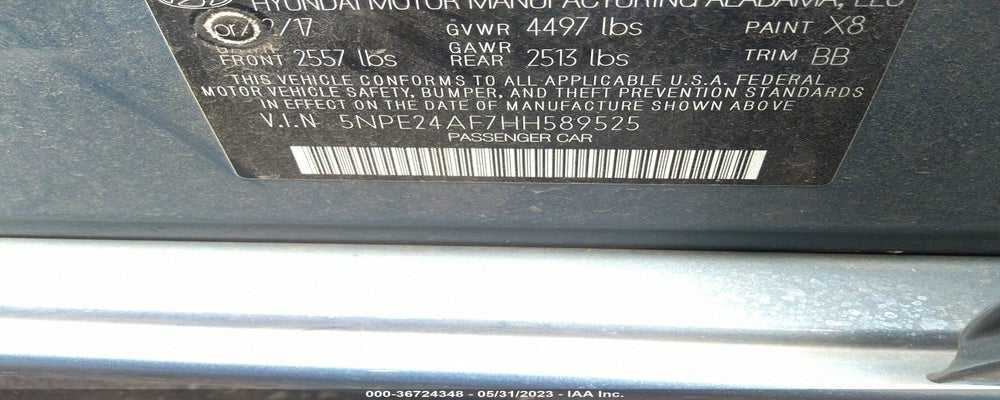 5NPE24AF7HH589525 2017 HYUNDAI SONATA photo no. 9