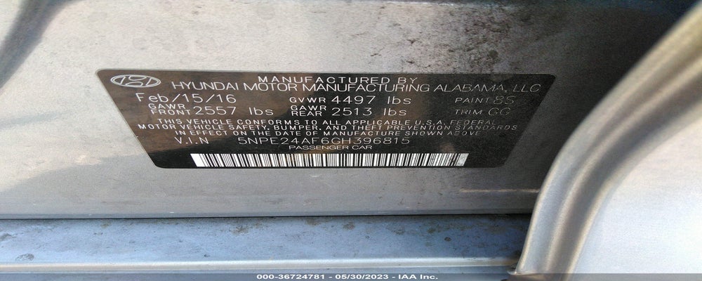 5NPE24AF6GH396815 2016 HYUNDAI SONATA photo no. 9