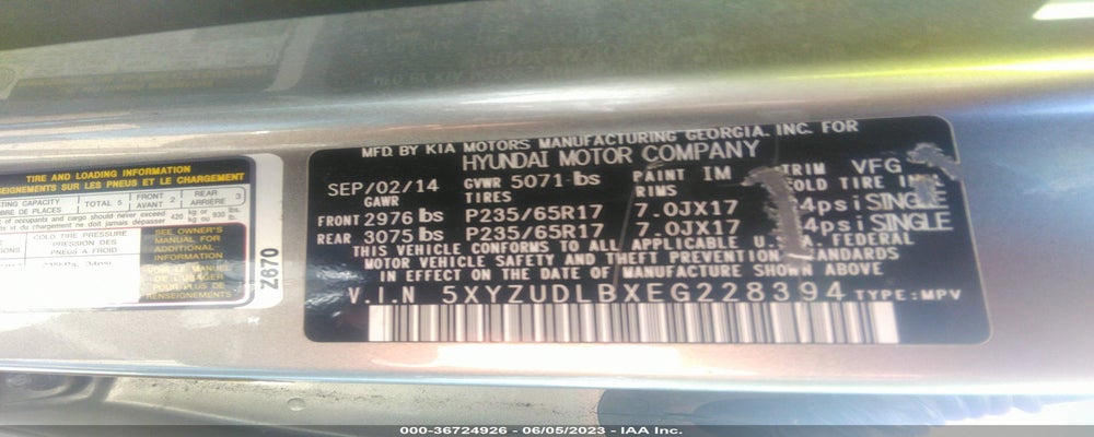 5XYZUDLBXEG228394 2014 HYUNDAI SANTA FE SPORT photo no. 9