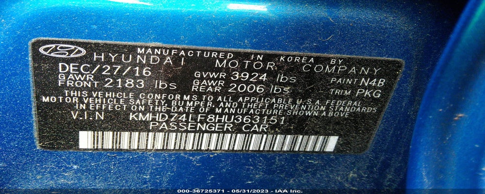 KMHD74LF8HU363151 2017 HYUNDAI ELANTRA photo no. 9