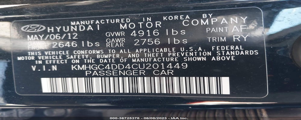 KMHGC4DD4CU201449 2012 HYUNDAI GENESIS photo no. 9