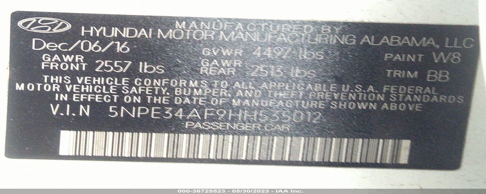 5NPE34AF9HH535012 2017 HYUNDAI SONATA photo no. 9
