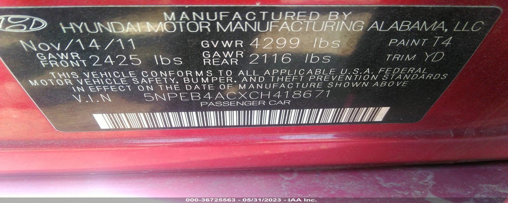 5NPEB4ACXCH418671 2012 HYUNDAI SONATA photo no. 9