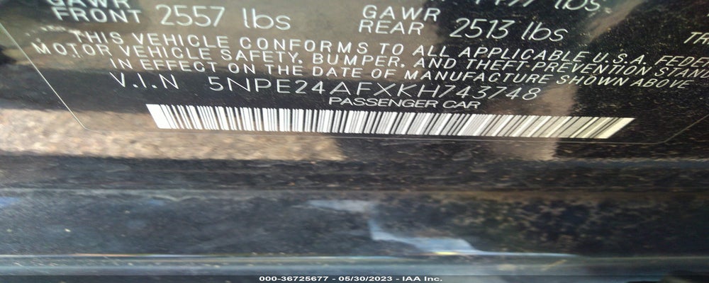 5NPE24AFXKH743748 2019 HYUNDAI SONATA photo no. 9