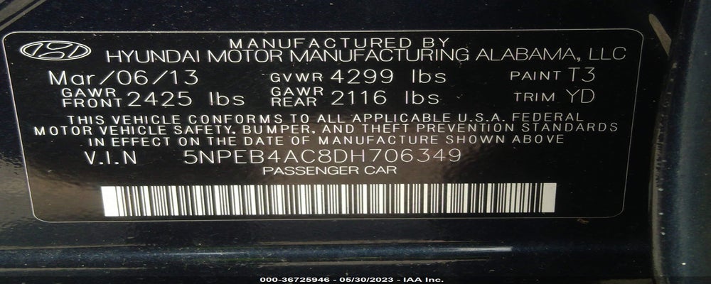 5NPEB4AC8DH706349 2013 HYUNDAI SONATA photo no. 9