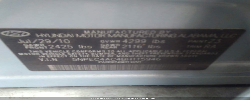 5NPEC4AC4BH115946 2011 HYUNDAI SONATA photo no. 9