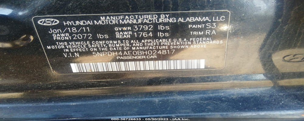 5NPDH4AE0BH024817 2011 HYUNDAI ELANTRA photo no. 9