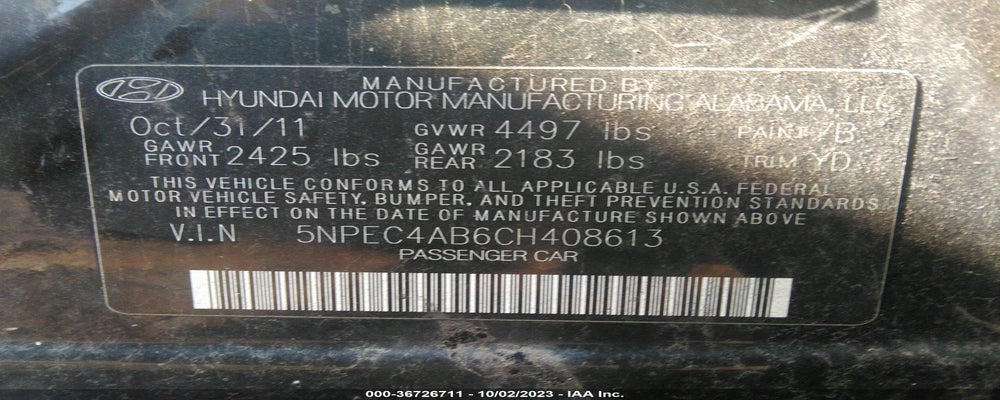 5NPEC4AB6CH408613 2012 HYUNDAI SONATA photo no. 9