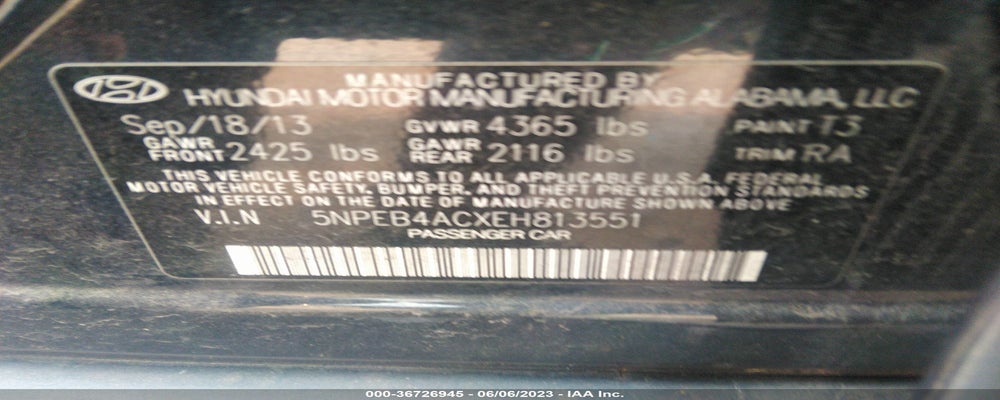 5NPEB4ACXEH813551 2014 HYUNDAI SONATA photo no. 9