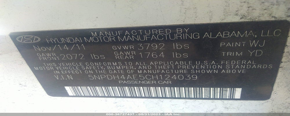 5NPDH4AE5CH124039 2012 HYUNDAI ELANTRA photo no. 9