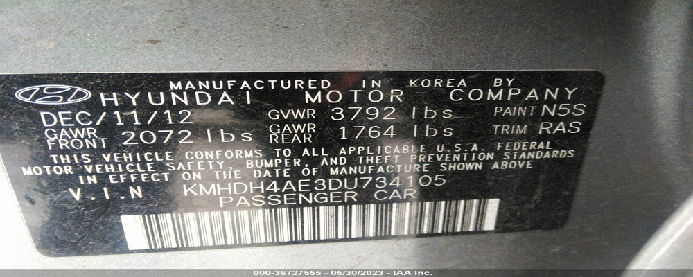 KMHDH4AE3DU734105 2013 HYUNDAI ELANTRA photo no. 9