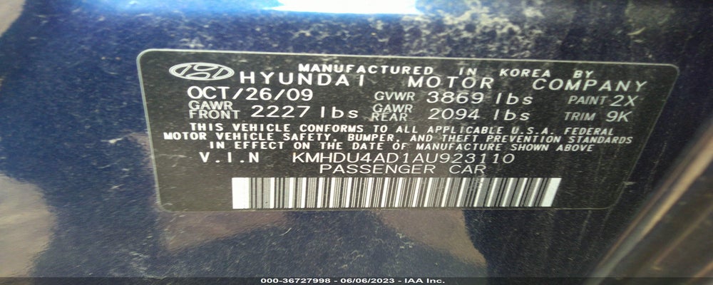 KMHDU4AD1AU923110 2010 HYUNDAI ELANTRA photo no. 9