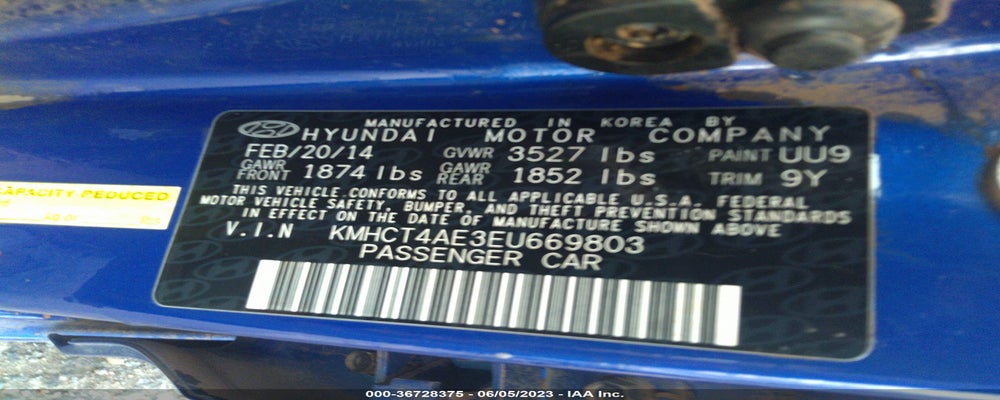 KMHCT4AE3EU669803 2014 HYUNDAI ACCENT photo no. 9