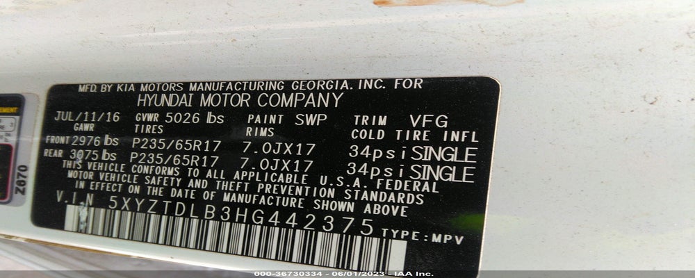 5XYZTDLB3HG442375 2017 HYUNDAI SANTA FE SPORT photo no. 9