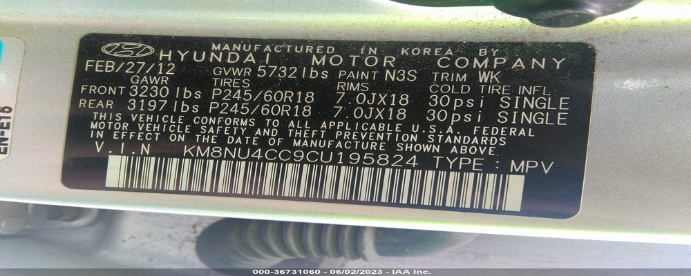 KM8NU4CC9CU195824 2012 HYUNDAI VERACRUZ photo no. 9