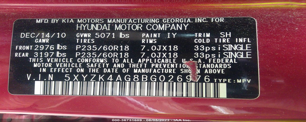 5XYZK4AG8BG026976 2011 HYUNDAI SANTA FE photo no. 9