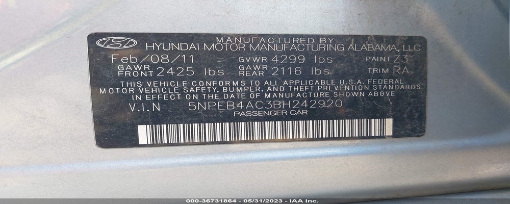 5NPEB4AC3BH242920 2011 HYUNDAI SONATA photo no. 9