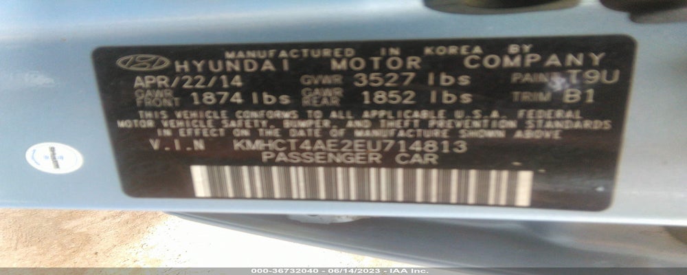 KMHCT4AE2EU714813 2014 HYUNDAI ACCENT photo no. 9