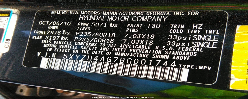 5XYZH4AG7BG001744 2011 HYUNDAI SANTA FE photo no. 9