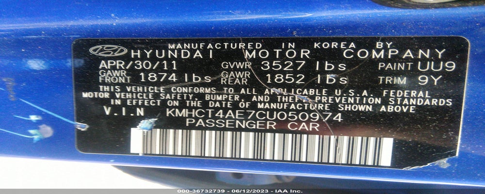 KMHCT4AE7CU050974 2012 HYUNDAI ACCENT photo no. 9