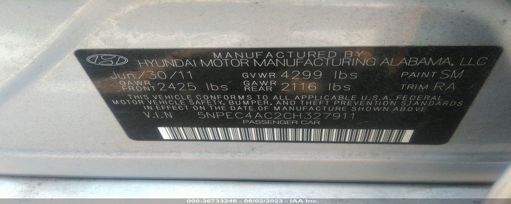 5NPEC4AC2CH327911 2012 HYUNDAI SONATA photo no. 9