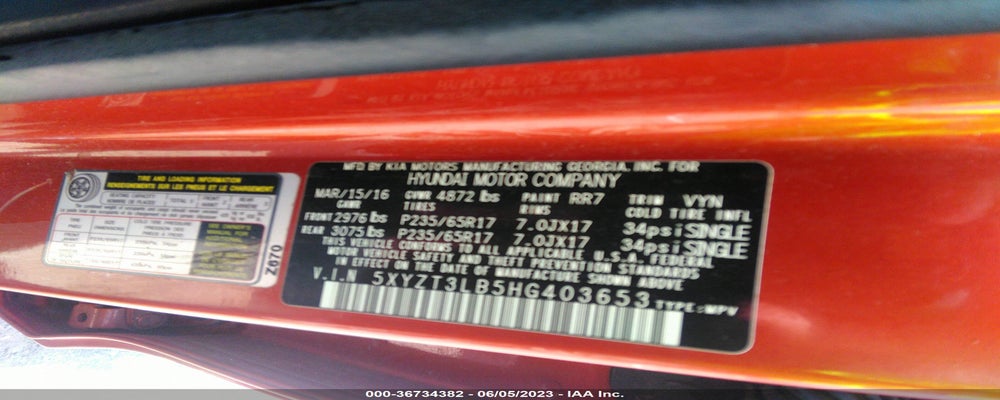 5XYZT3LB5HG403653 2017 HYUNDAI SANTA FE SPORT photo no. 9