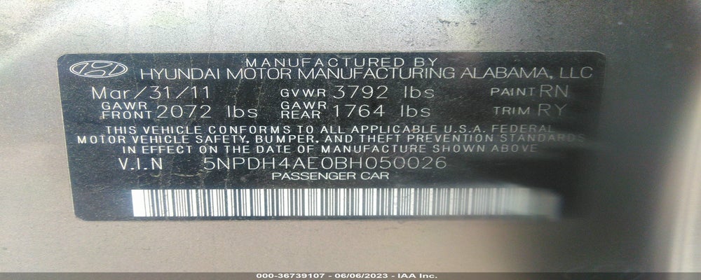 5NPDH4AE0BH050026 2011 HYUNDAI ELANTRA photo no. 9