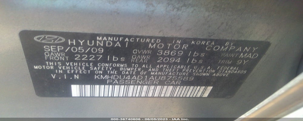 KMHDU4AD1AU875589 2010 HYUNDAI ELANTRA photo no. 9
