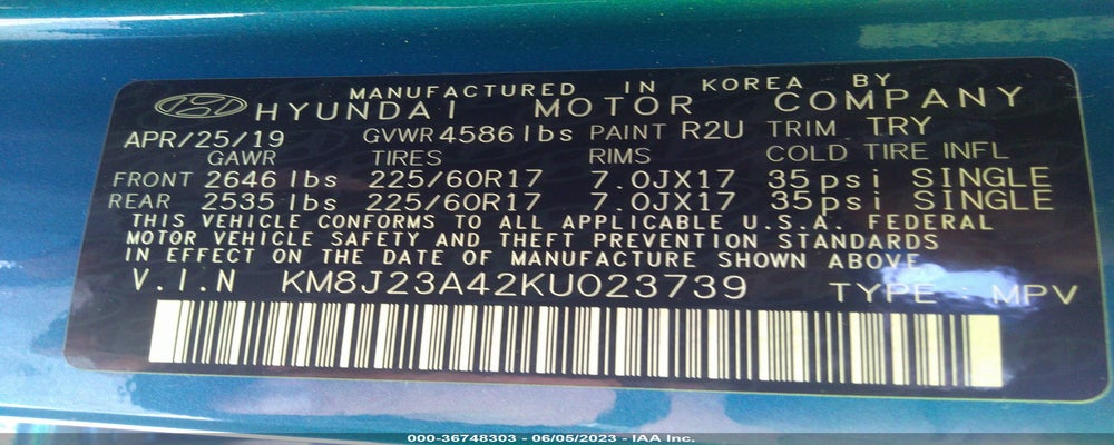 KM8J23A42KU023739 2019 HYUNDAI TUCSON photo no. 9