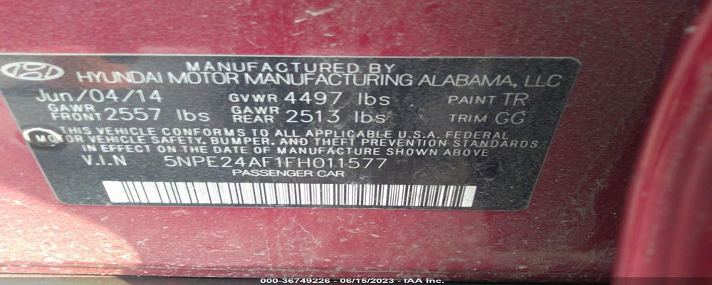 5NPE24AF1FH011577 2015 HYUNDAI SONATA photo no. 9