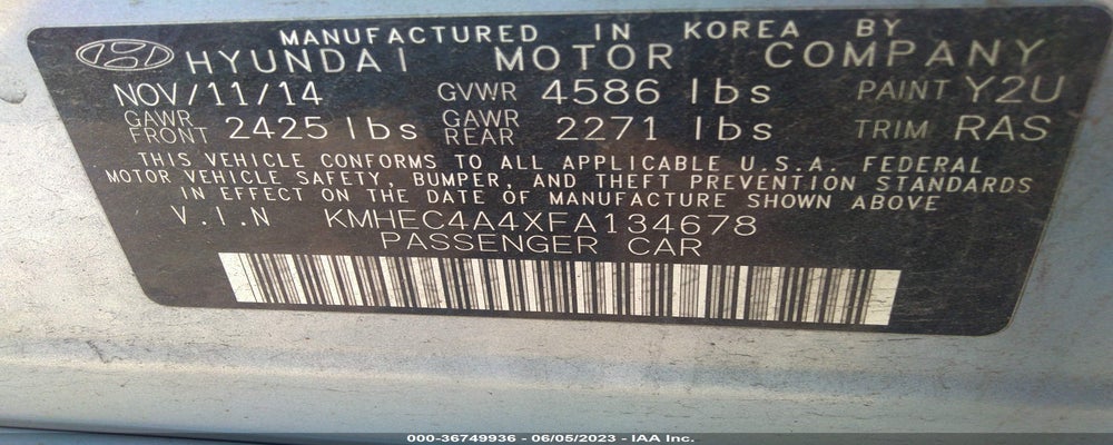 KMHEC4A4XFA134678 2015 HYUNDAI SONATA photo no. 9