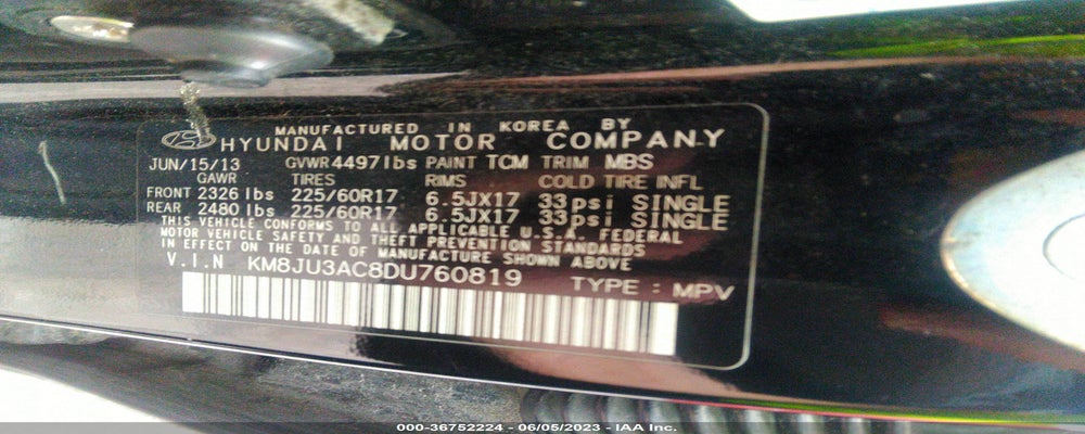 KM8JU3AC8DU760819 2013 HYUNDAI TUCSON photo no. 9