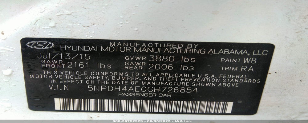 5NPDH4AE0GH726854 2016 HYUNDAI ELANTRA photo no. 9