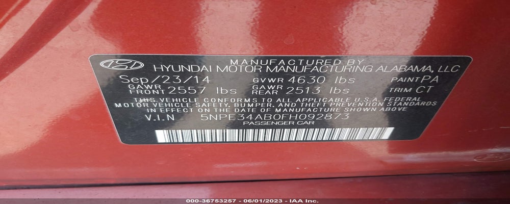 5NPE34AB0FH092873 2015 HYUNDAI SONATA photo no. 9