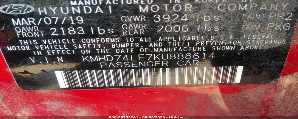 KMHD74LF7KU888614 2019 HYUNDAI ELANTRA photo no. 9
