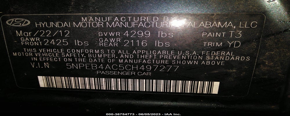 5NPEB4AC5CH497277 2012 HYUNDAI SONATA photo no. 9
