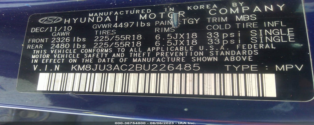 KM8JU3AC2BU226485 2011 HYUNDAI TUCSON photo no. 9
